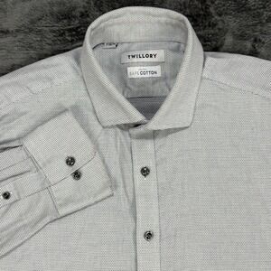 Twillory Dress Shirt Mens 17 34/35‎ Blue White Tailored Fit Non-Iron Safe Cotton